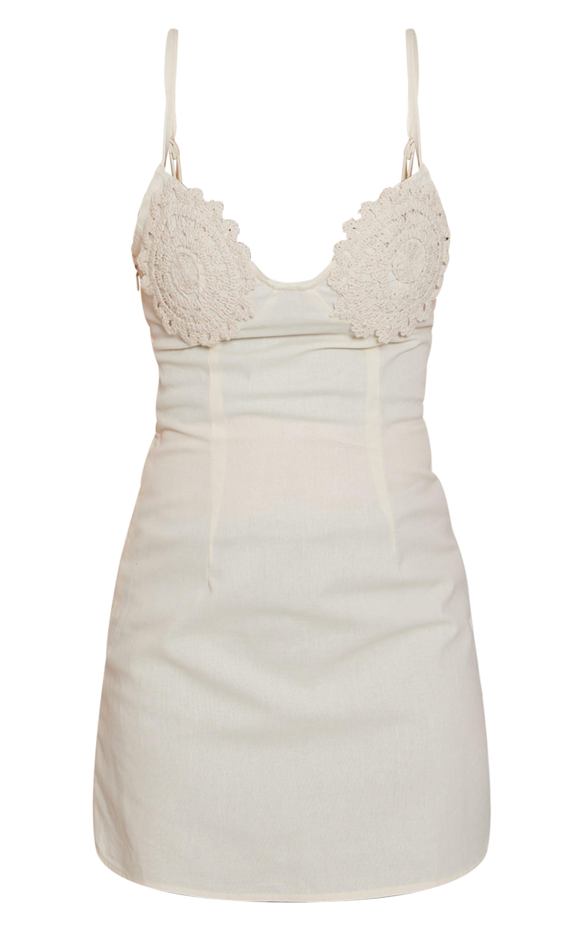 Cream Linen Look Embroidered Cup Bodycon Dress Product Image