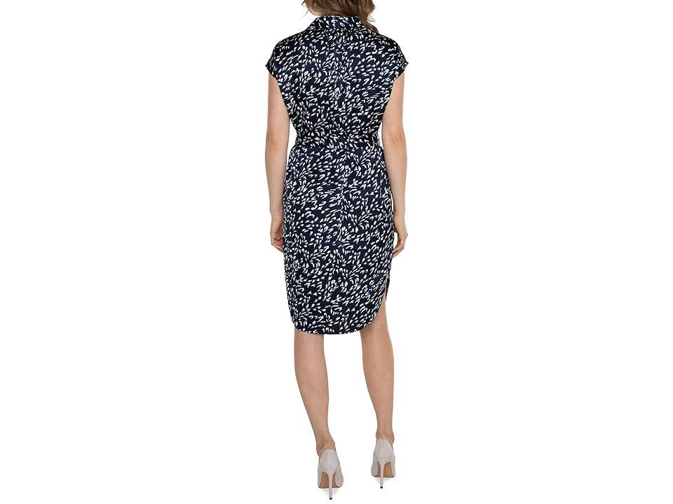 Liverpool Los Angeles Dolman Sleeve Button Front Dress Stretch Satin (Navy Multi) Women's Dress Product Image