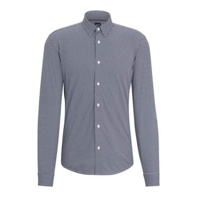 HUGO BOSS Slim-fit Shirt In Geometric-printed Performance-stretch Material In Dark Blue Product Image