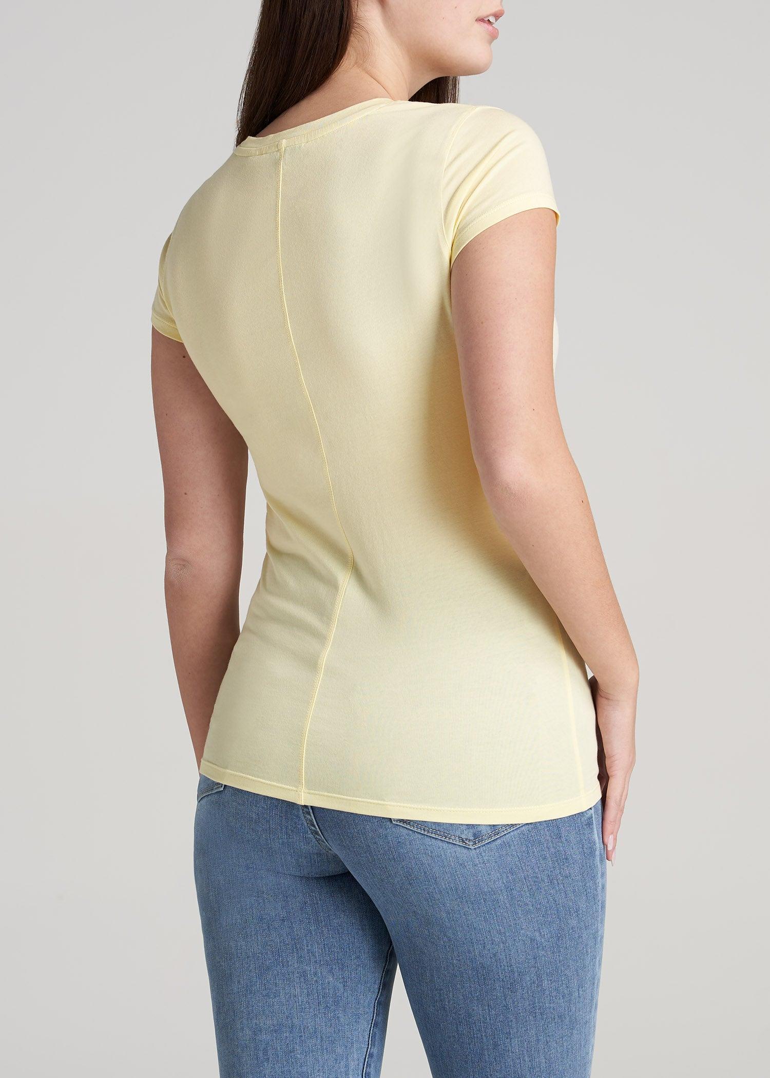 Women's SLIM-FIT Crewneck Cap Sleeve Tall Tee in Butter Yellow Product Image