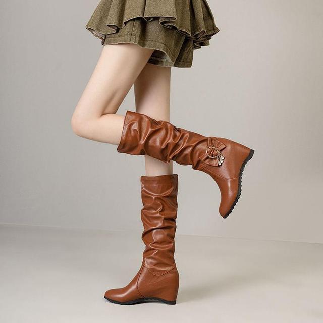 Hidden Wedge Plain Bow Tall Boots Product Image