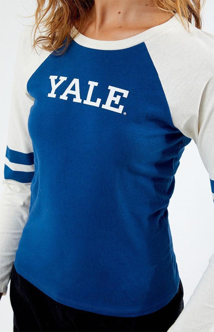 YALE Women's Striped Raglan Long Sleeve T-Shirt in White/Navy - Product Image