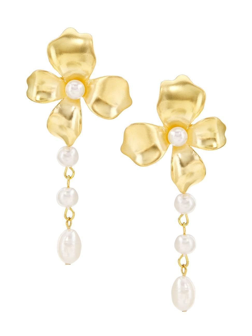 Womens Gabriella 14K-Gold-Plated & Freshwater Pearl Flower Drop Earrings Product Image