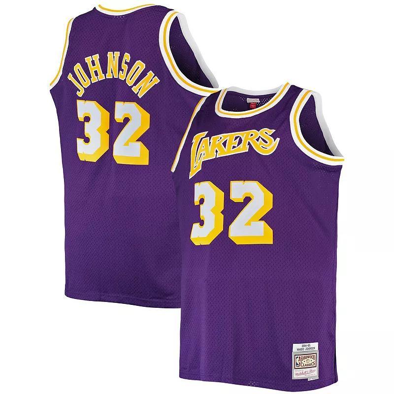 Mens Mitchell & Ness Magic Johnson Los Angeles Lakers Big & Tall 1984/85 Hardwood Classics Swingman Jersey Product Image