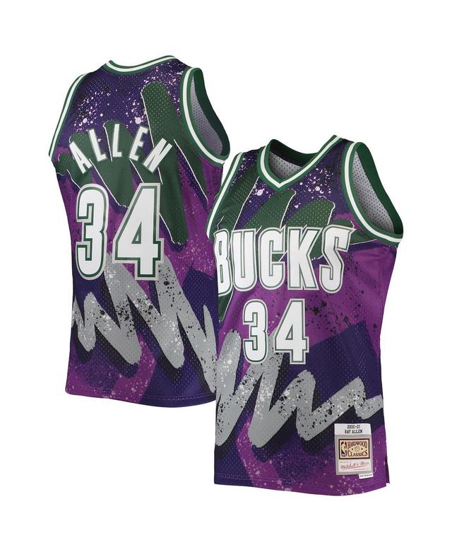 Mens Mitchell & Ness Ray Allen Purple Milwaukee Bucks Hardwood Classics 2000 Hyper Hoops Swingman Jersey - Purple Product Image