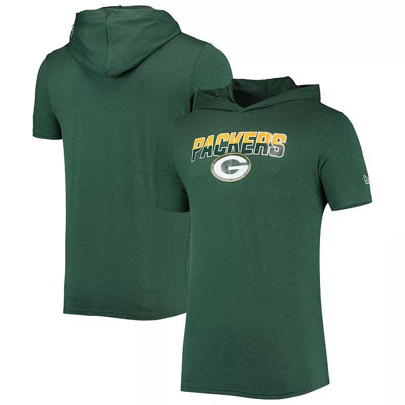 Mens New Era Heathered Bay Packers Team Brushed Hoodie T-Shirt Product Image