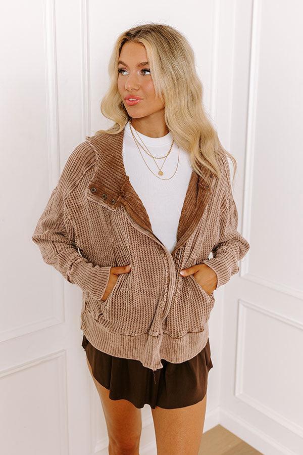 Autumn Vibes Waffle Knit Jacket In Taupe Product Image