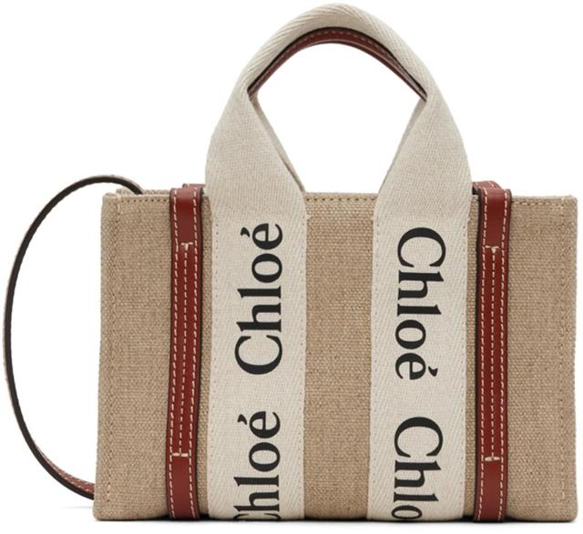 Woody Cotton-canvas Tote Bag In White - Brown 1 Product Image