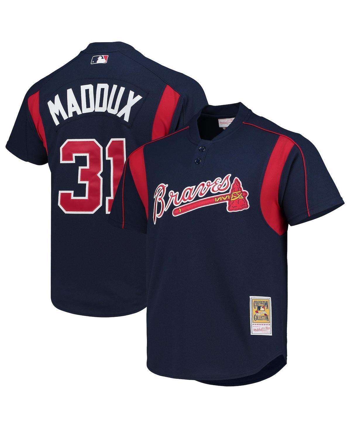 Mens Mitchell & Ness Greg Maddux Atlanta Braves Cooperstown Collection Mesh Batting Practice Button-Up Jersey Blue Product Image