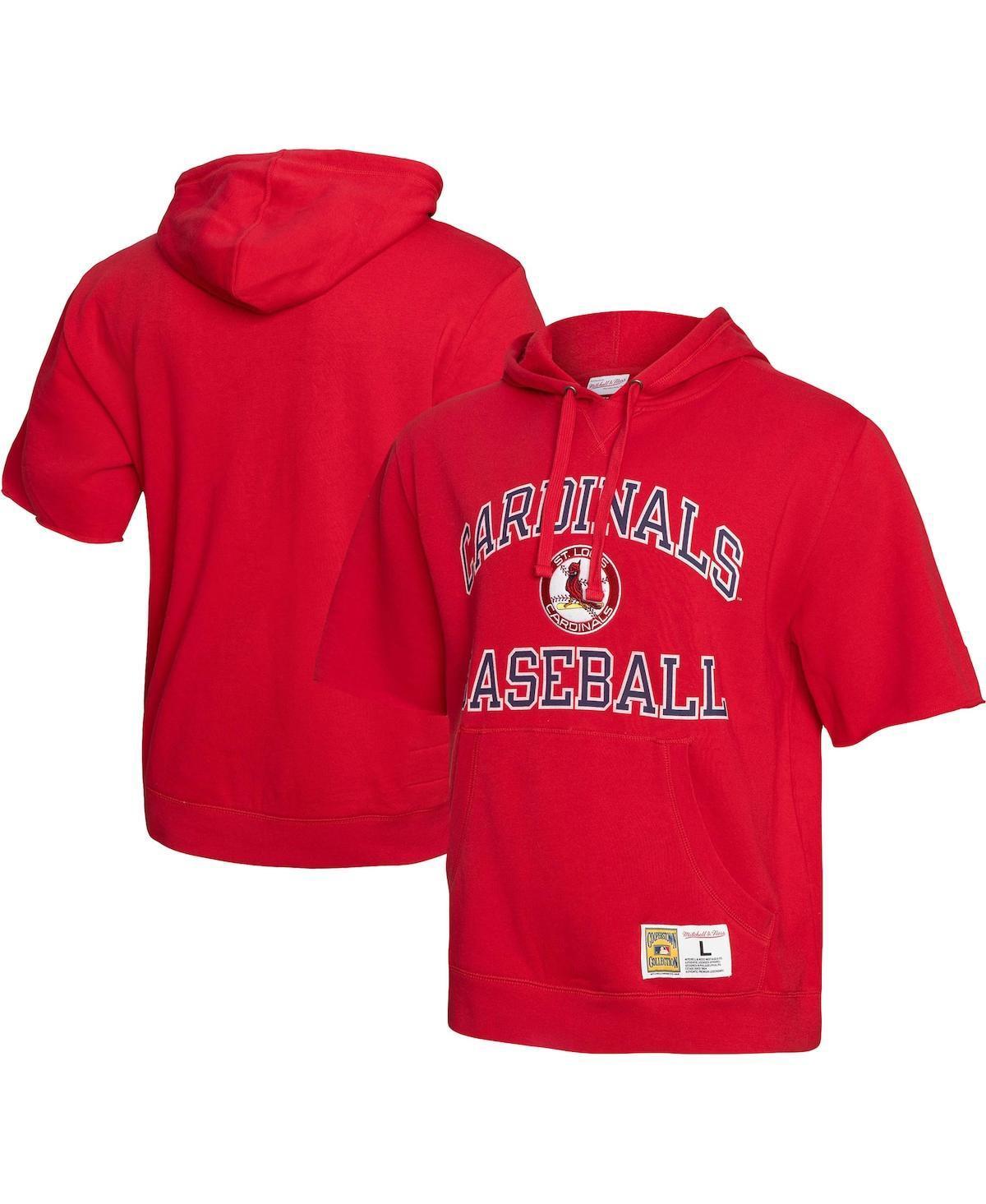 Mens Mitchell & Ness St. Louis Cardinals Cooperstown Collection Washed Fleece Pullover Short Sleeve Hoodie Product Image