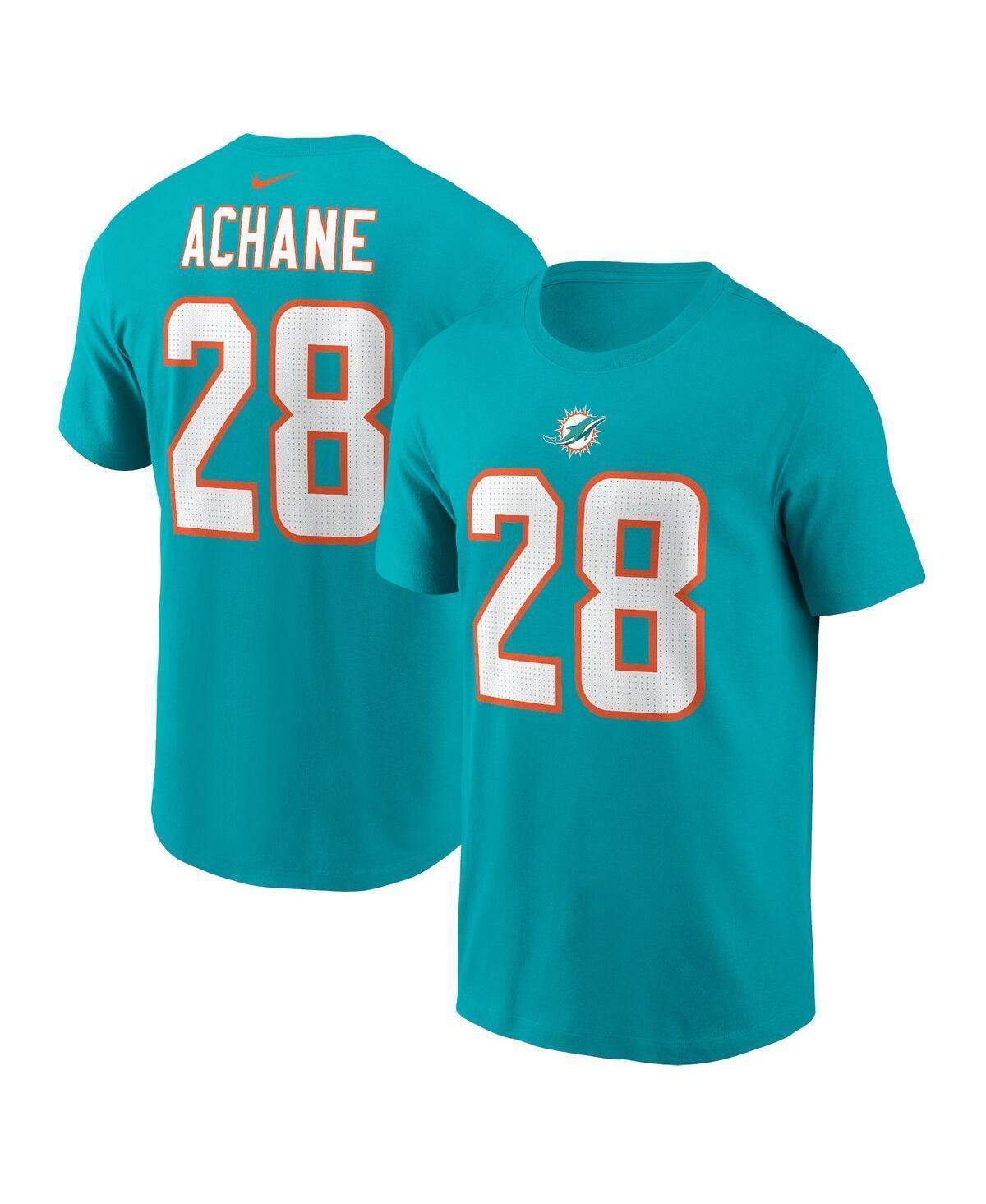 Mens Nike DeVon Achane Aqua Miami Dolphins Player Name and Number T-shirt Product Image