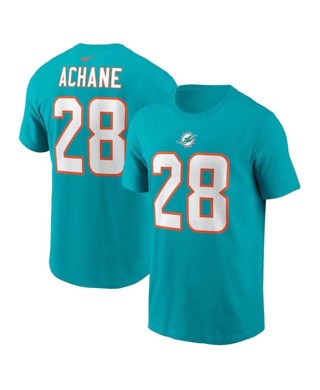 Mens Nike DeVon Achane Aqua Miami Dolphins Player Name and Number T-shirt Product Image