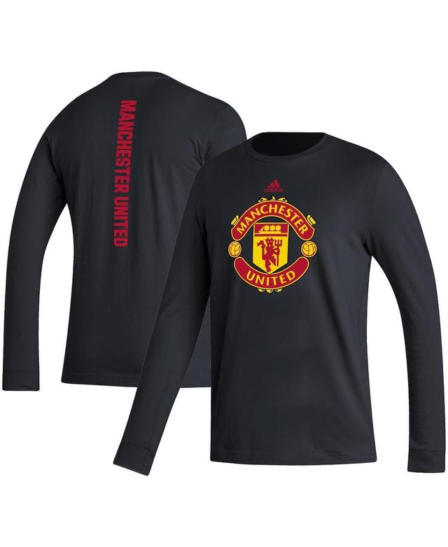 Mens adidas Black Manchester United Vertical Wordmark Long Sleeve T-Shirt Product Image