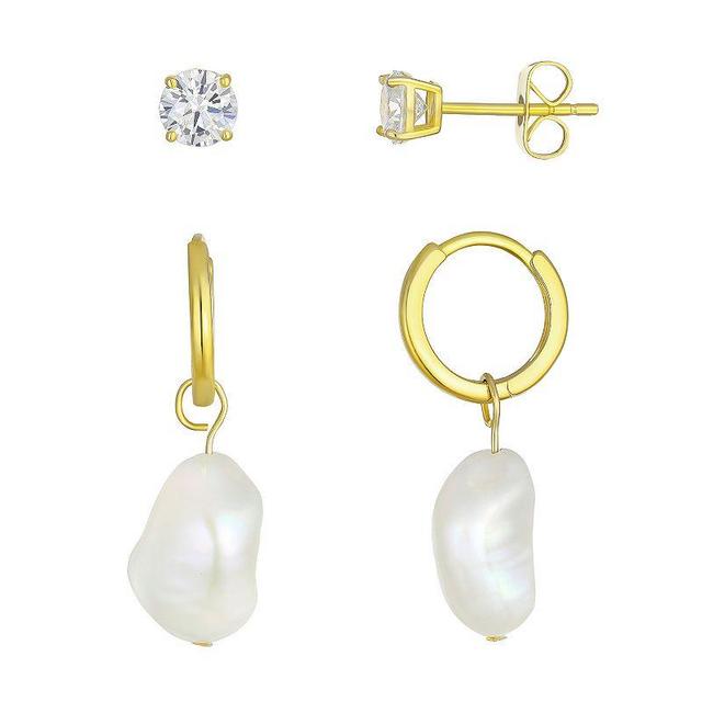 Cubic Zirconia Stud & Mother-of-Pearl Hoop Drop Earring Duo Set, Womens, White Product Image