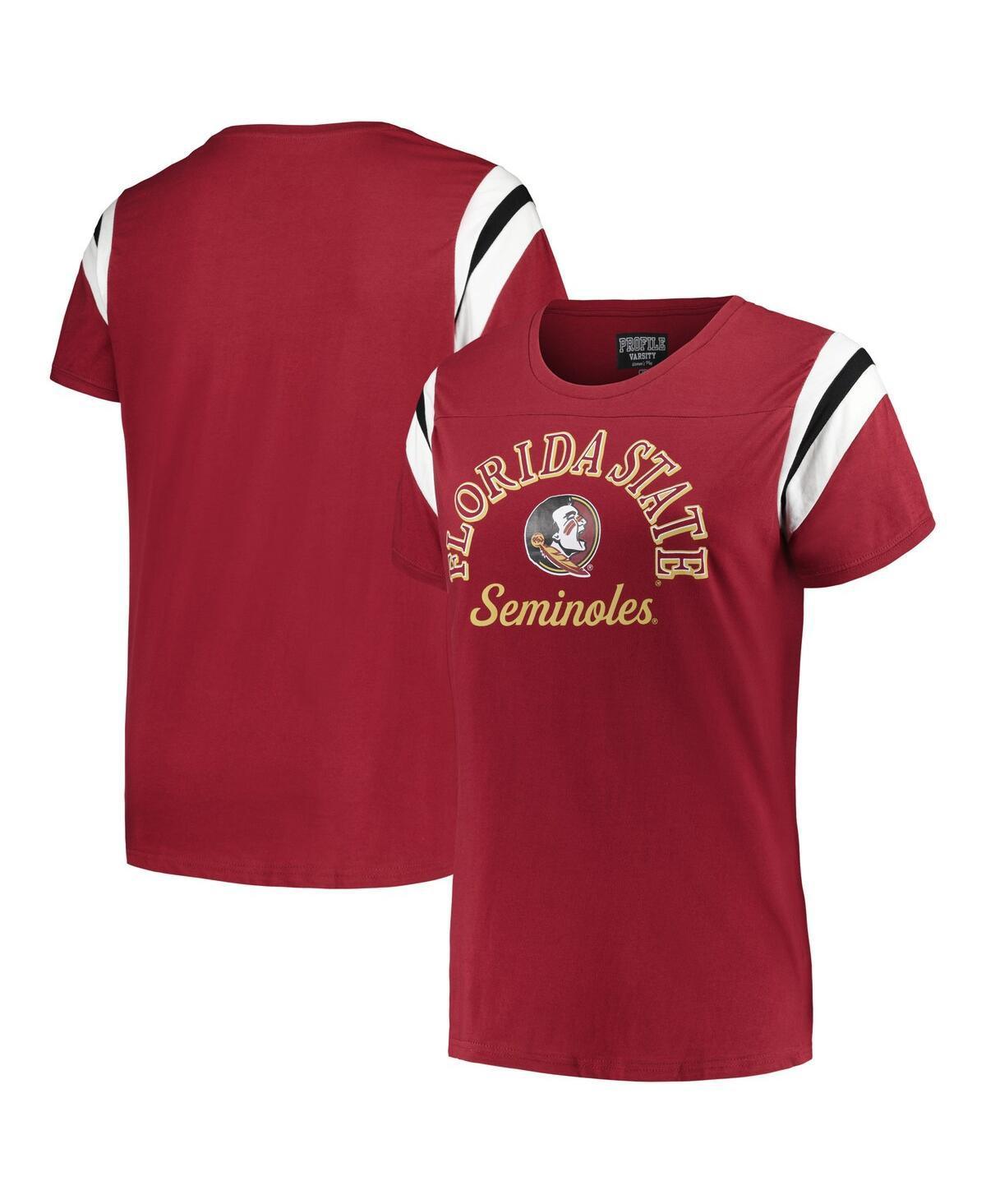 Womens Profile Garnet Florida State Seminoles Plus Size Striped Tailgate Scoop Neck T-Shirt Product Image