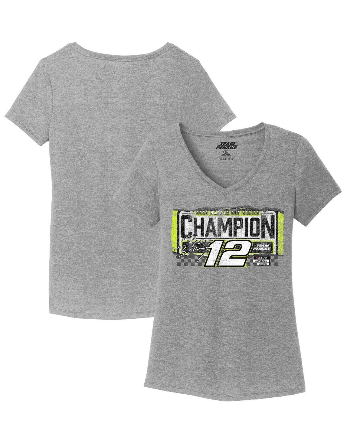 Womens Team Penske Heather Gray Ryan Blaney 2023 Nascar Cup Series Champion V-Neck T-shirt Product Image