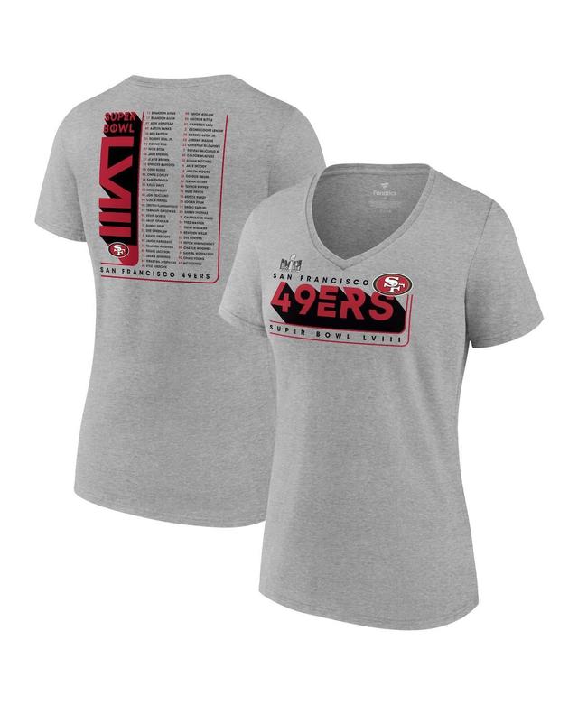 Womens Fanatics Branded Heather Gray San Francisco 49ers Super Bowl LVIII Roster V-Neck T-Shirt Product Image