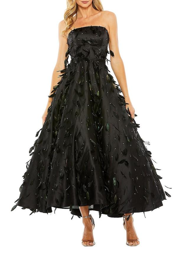 Womens Feather-Embellished Strapless Ball Gown Product Image