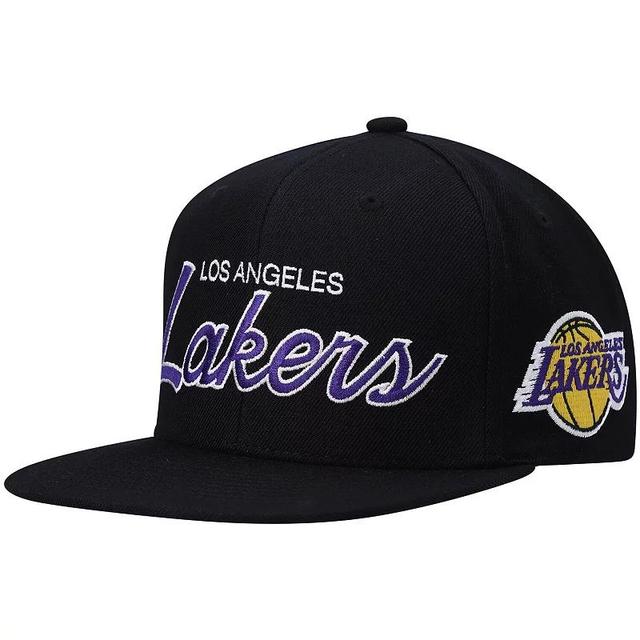 Mens Mitchell & Ness Black Los Angeles Lakers Hardwood Classics Script 2.0 Snapback Hat Product Image