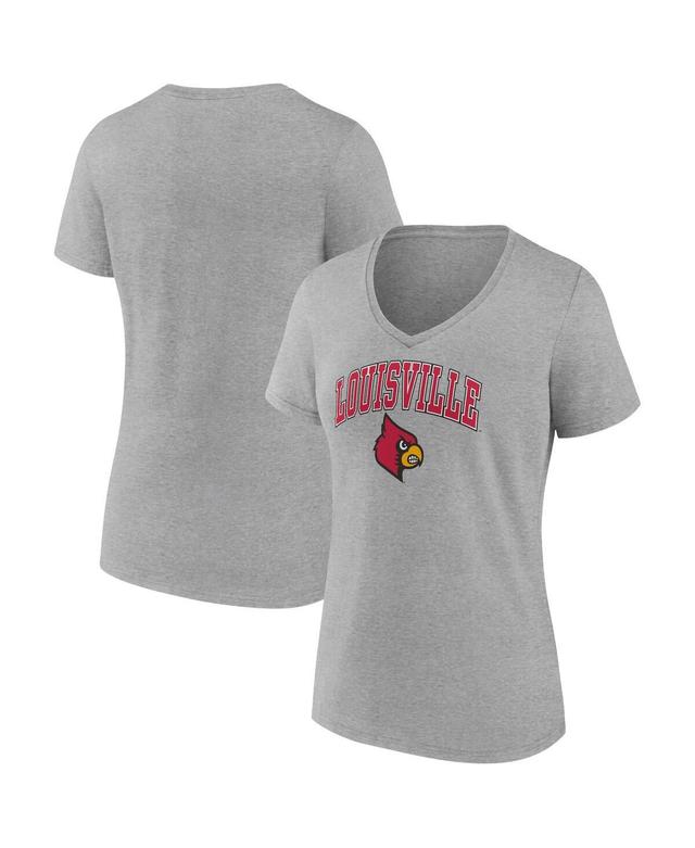 Womens Fanatics Heather Gray Louisville Cardinals Evergreen Campus V-Neck T-shirt Product Image