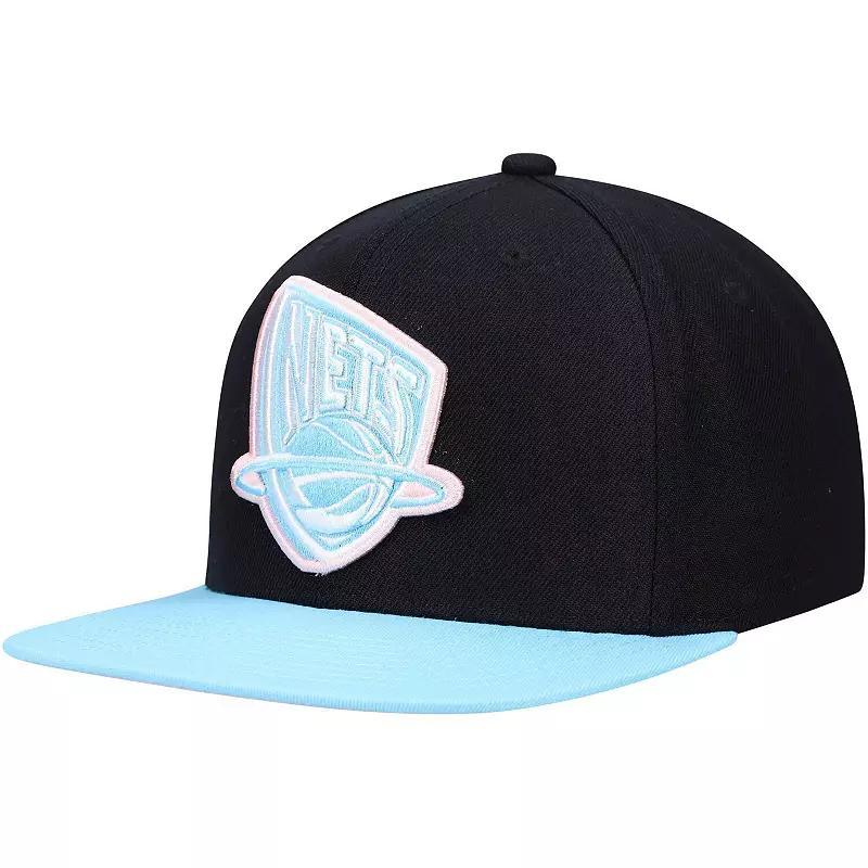 Mens Mitchell & Ness Black/Light Blue New Jersey Nets Pastel Snapback Hat Product Image