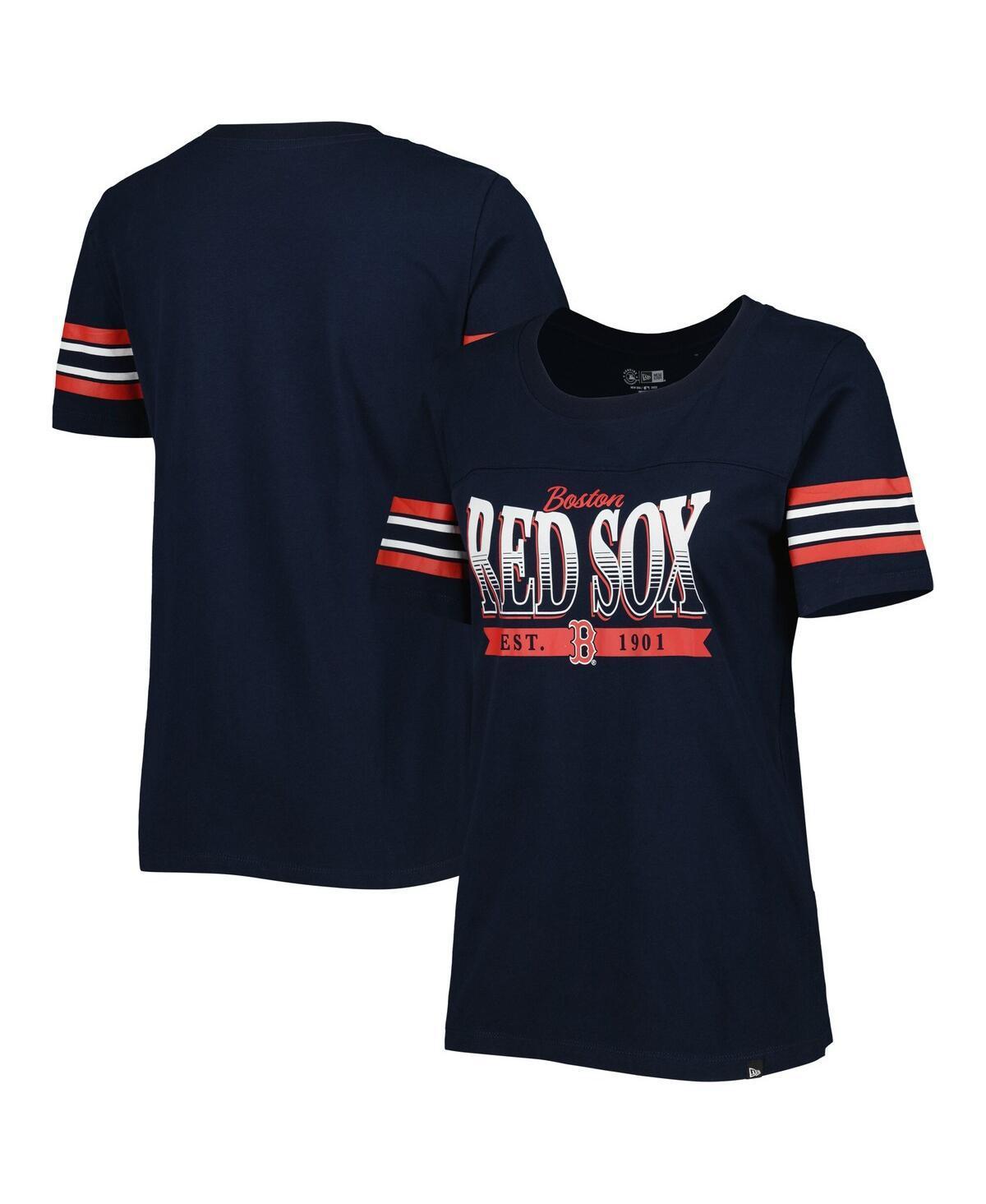 Womens New Era Navy Boston Red Sox Team Stripe T-shirt Product Image