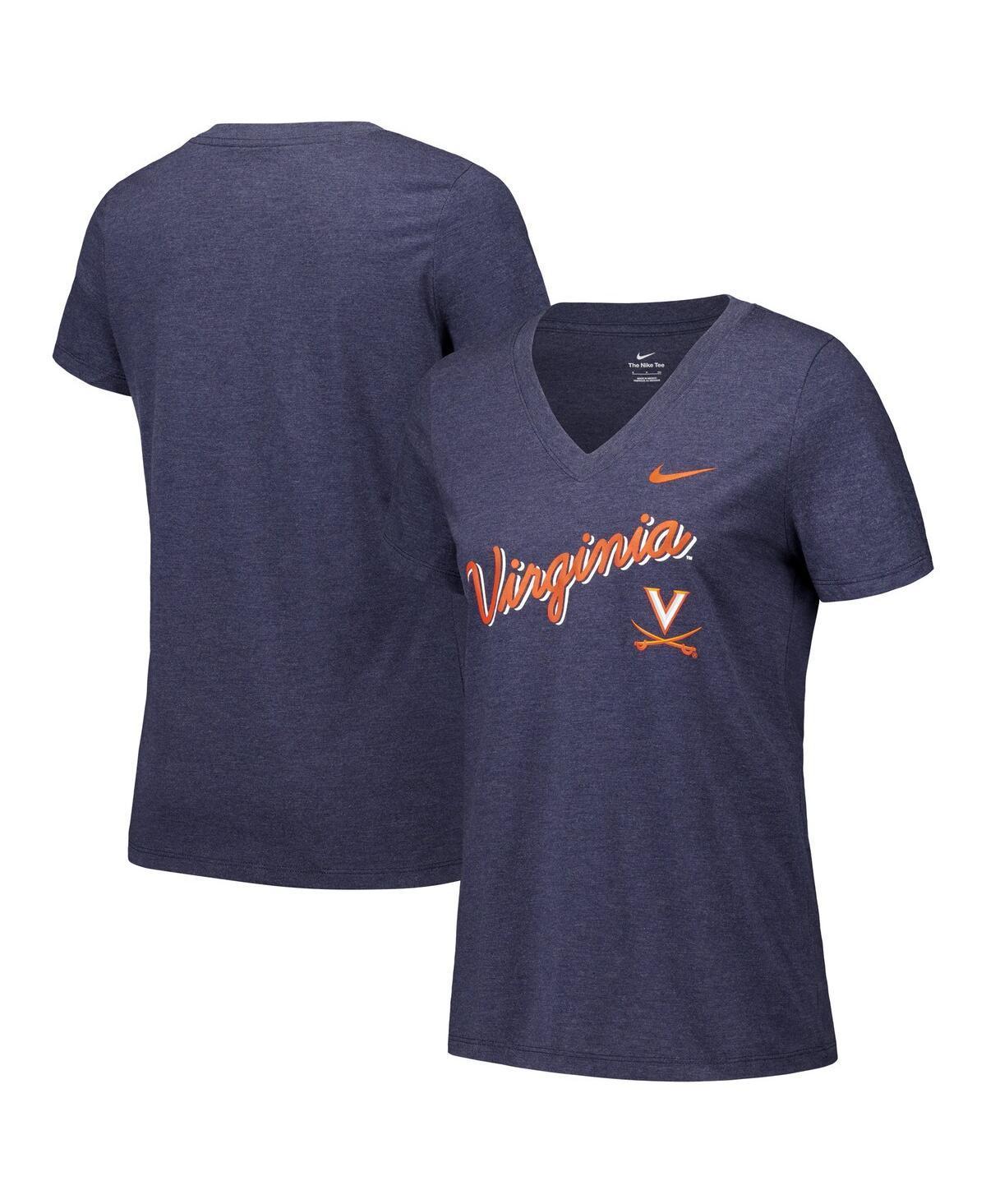 Nike Womens Navy Virginia Cavaliers Script Over Logo Tri-Blend V-Neck T-Shirt Product Image