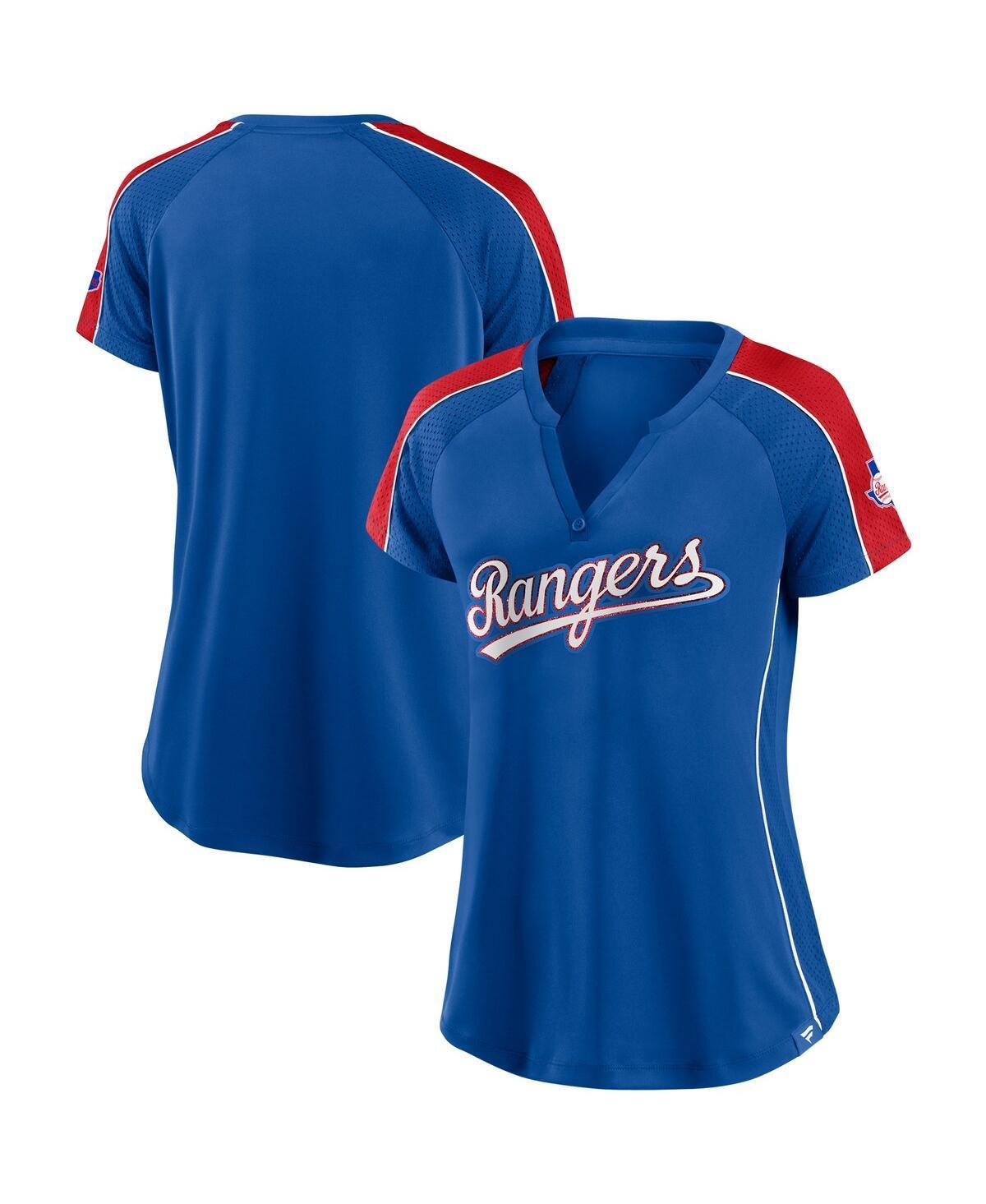 Womens Fanatics Royal and Red Texas Rangers True Classic League Diva Pinstripe Raglan V-Neck T-shirt - Royal Product Image