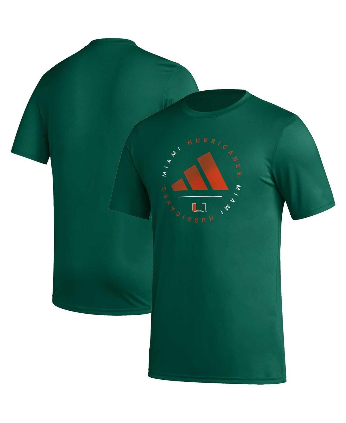 Mens adidas Green Miami Hurricanes Stripe Up Aeroready Pregame T-shirt Product Image