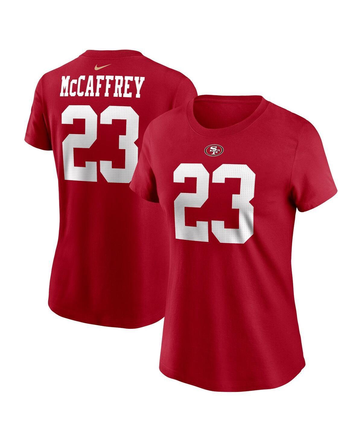 Womens Nike Christian McCaffrey Scarlet San Francisco 49ers Player Name & Number T-Shirt Product Image