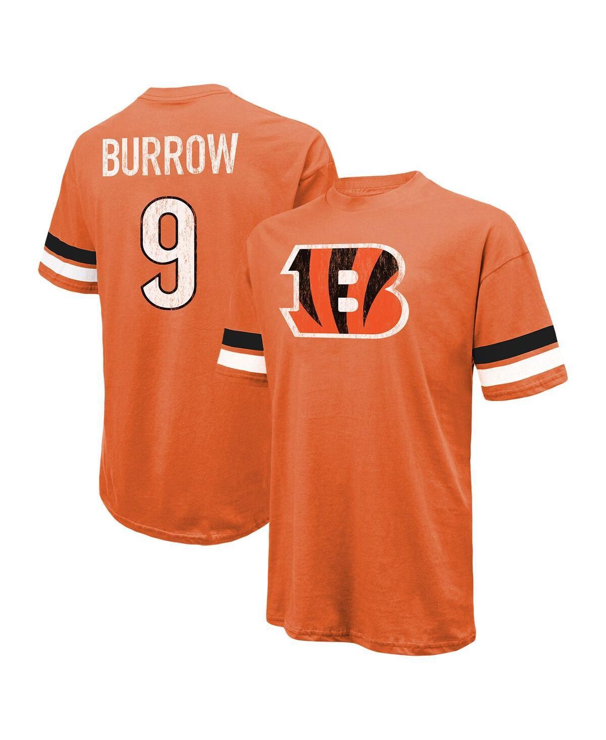 Mens Majestic Threads Joe Burrow Orange Distressed Cincinnati Bengals Name and Number Oversize Fit T-shirt Product Image