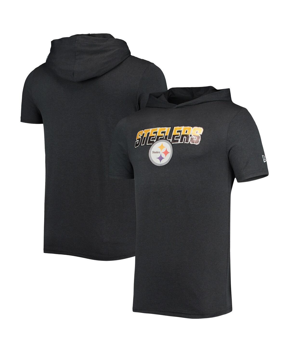 Mens New Era Heathered Pittsburgh Steelers Team Brushed Hoodie T-Shirt Product Image