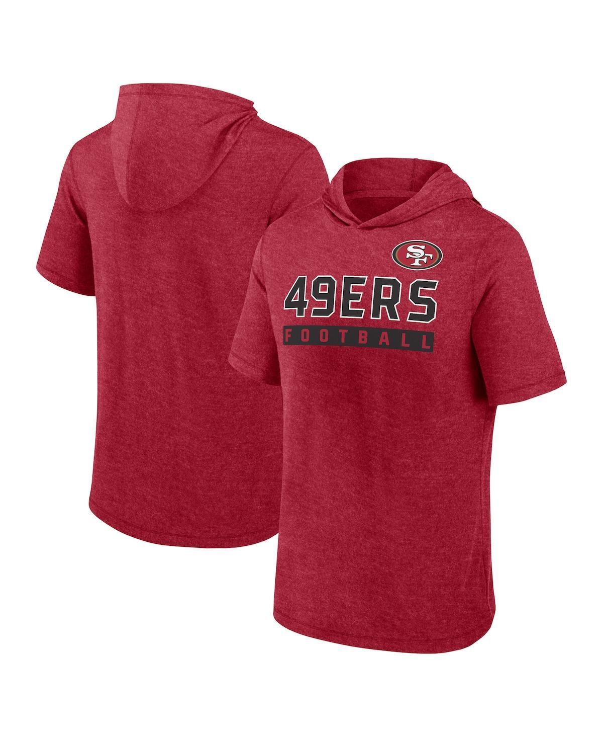 Fanatics Mens Heather Scarlet San Francisco 49ers Push Short Sleeve Pullover Hoodie - Scarlet Product Image