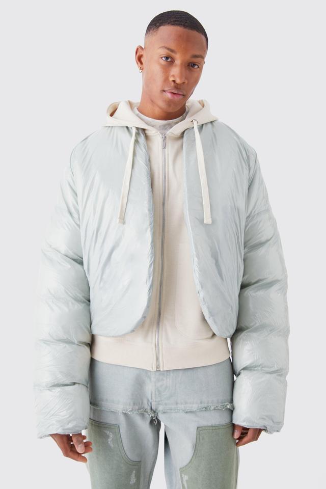 Boxy High Shine Volume Padded Puffer Bomber | boohooMAN USA Product Image