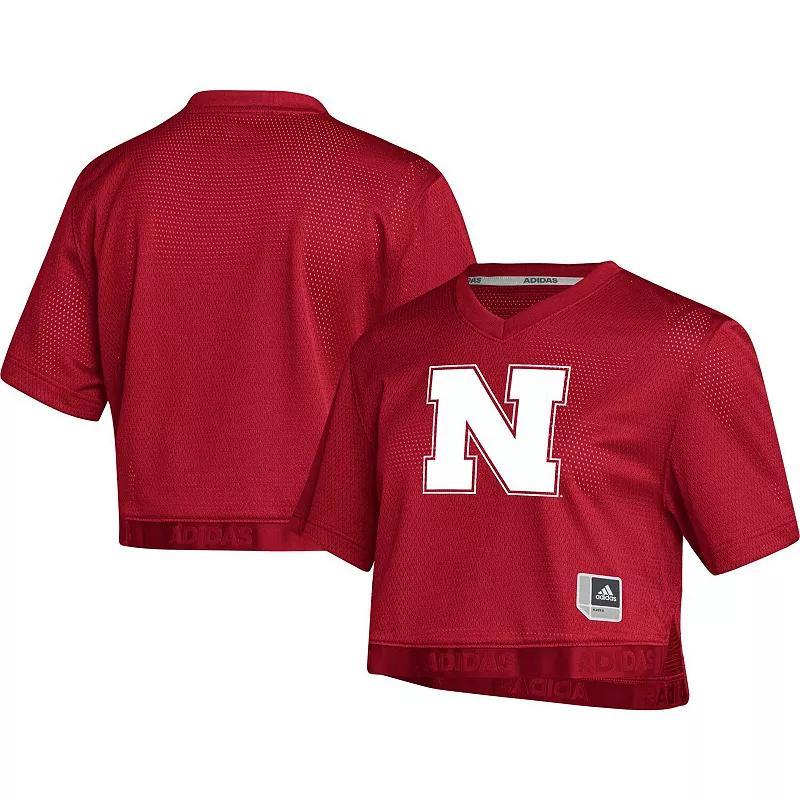 Womens adidas Nebraska Huskers Primegreen V-Neck Cropped Jersey product image