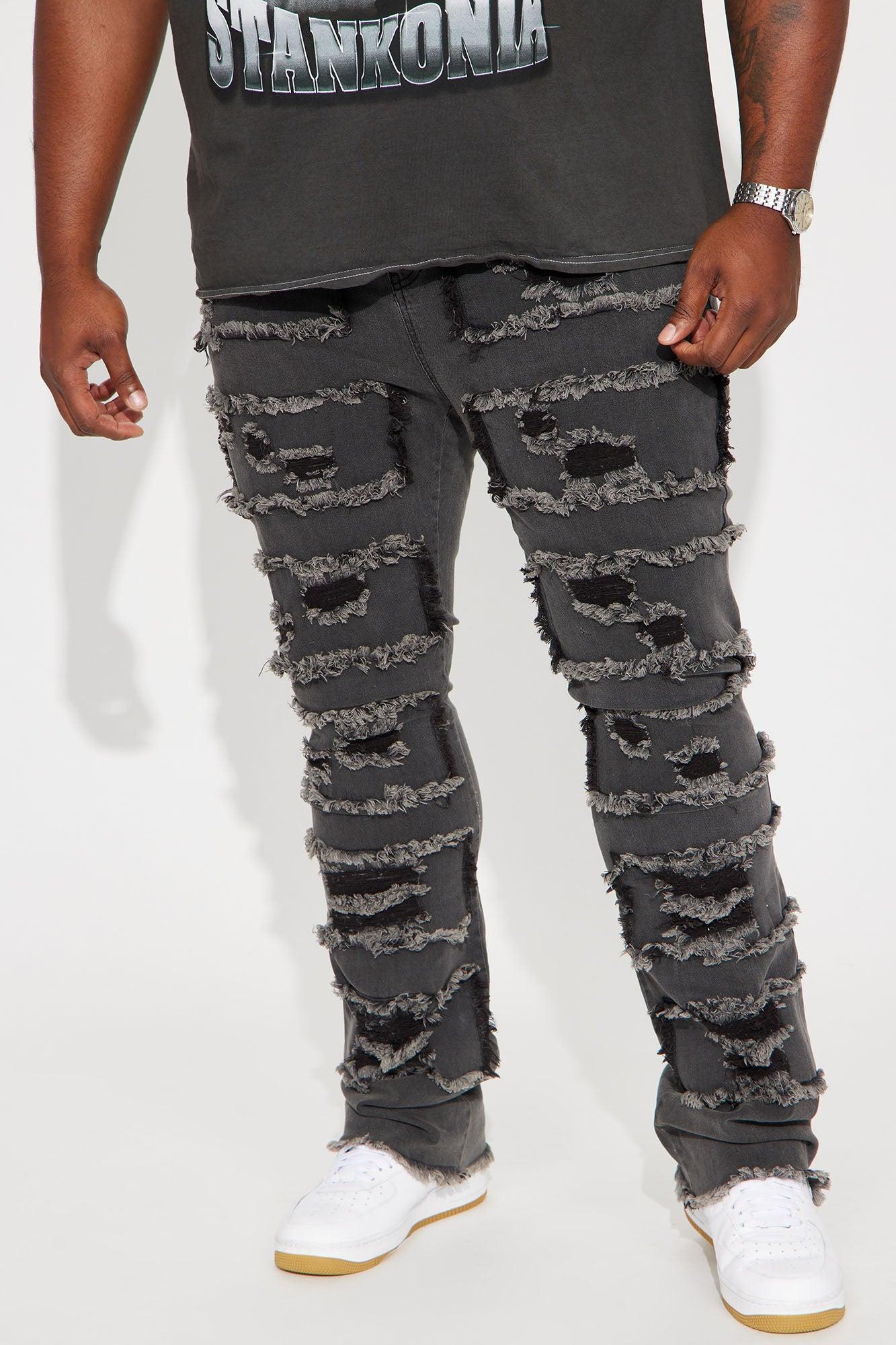 Shredded Stacked Skinny Flared Jeans - Grey Product Image