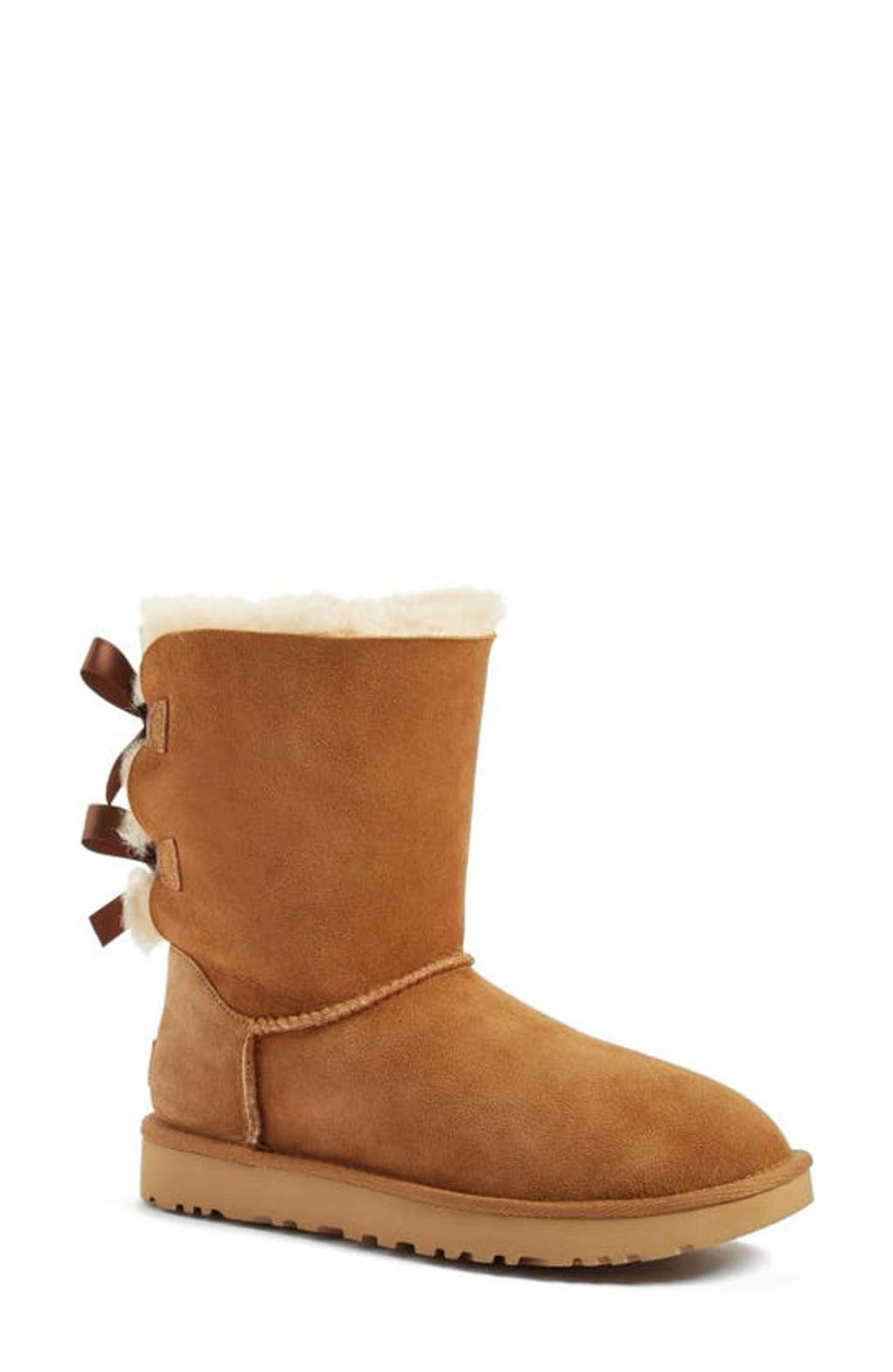 UGG Bailey Bow Ii Low Heels Ankle Boots In Leather Color Suede In Brown Product Image