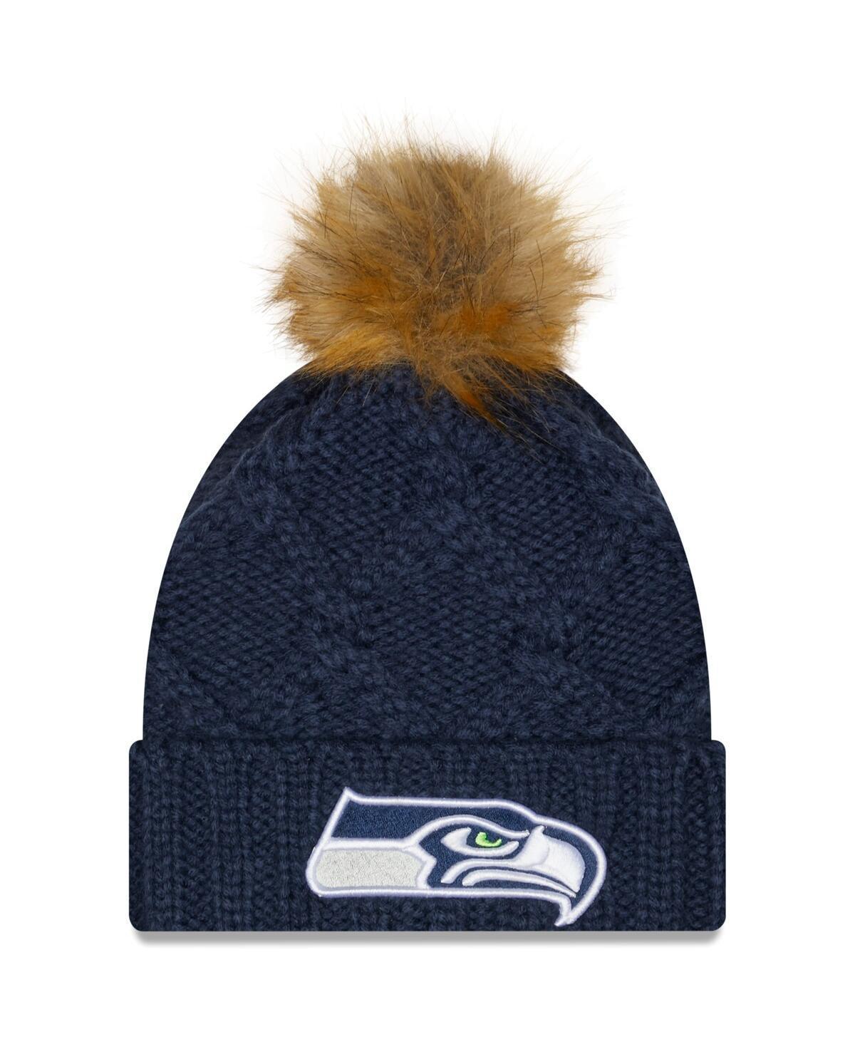 Womens College Navy Seattle Seahawks Luxe Cuffed Knit Hat with Pom Product Image