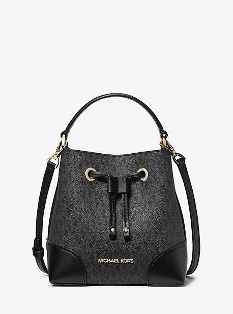 Michael Kors Mercer Small  Signature Leather Bucket Crossbody Handbag Women's Purse - black Product Image