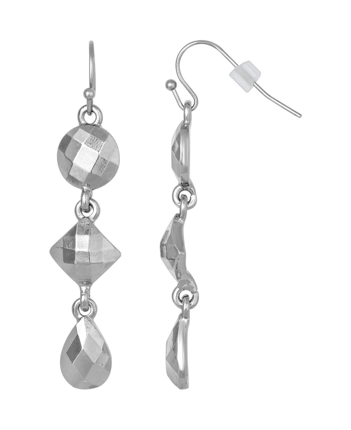 1928 Faceted Teardrop Linear Drip Earrings, Womens, Silver Tone Product Image