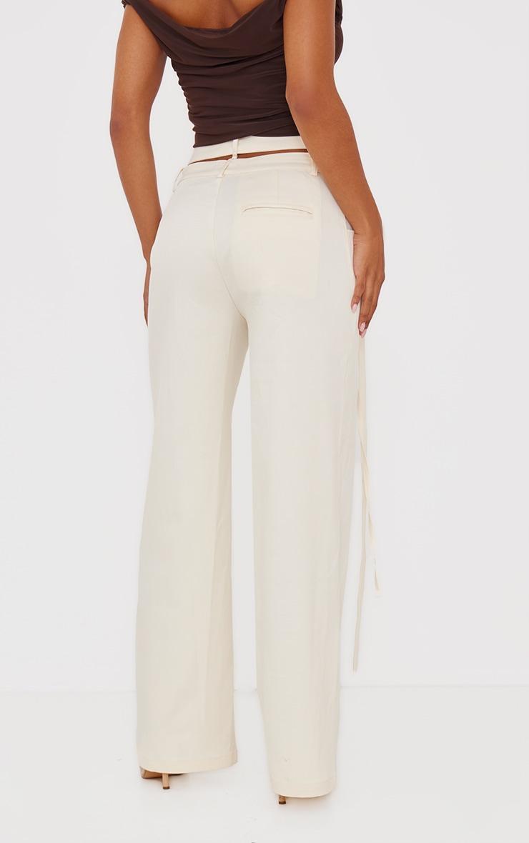  Cream Premium Crossover Waistband Detail Tailored Trouser Product Image