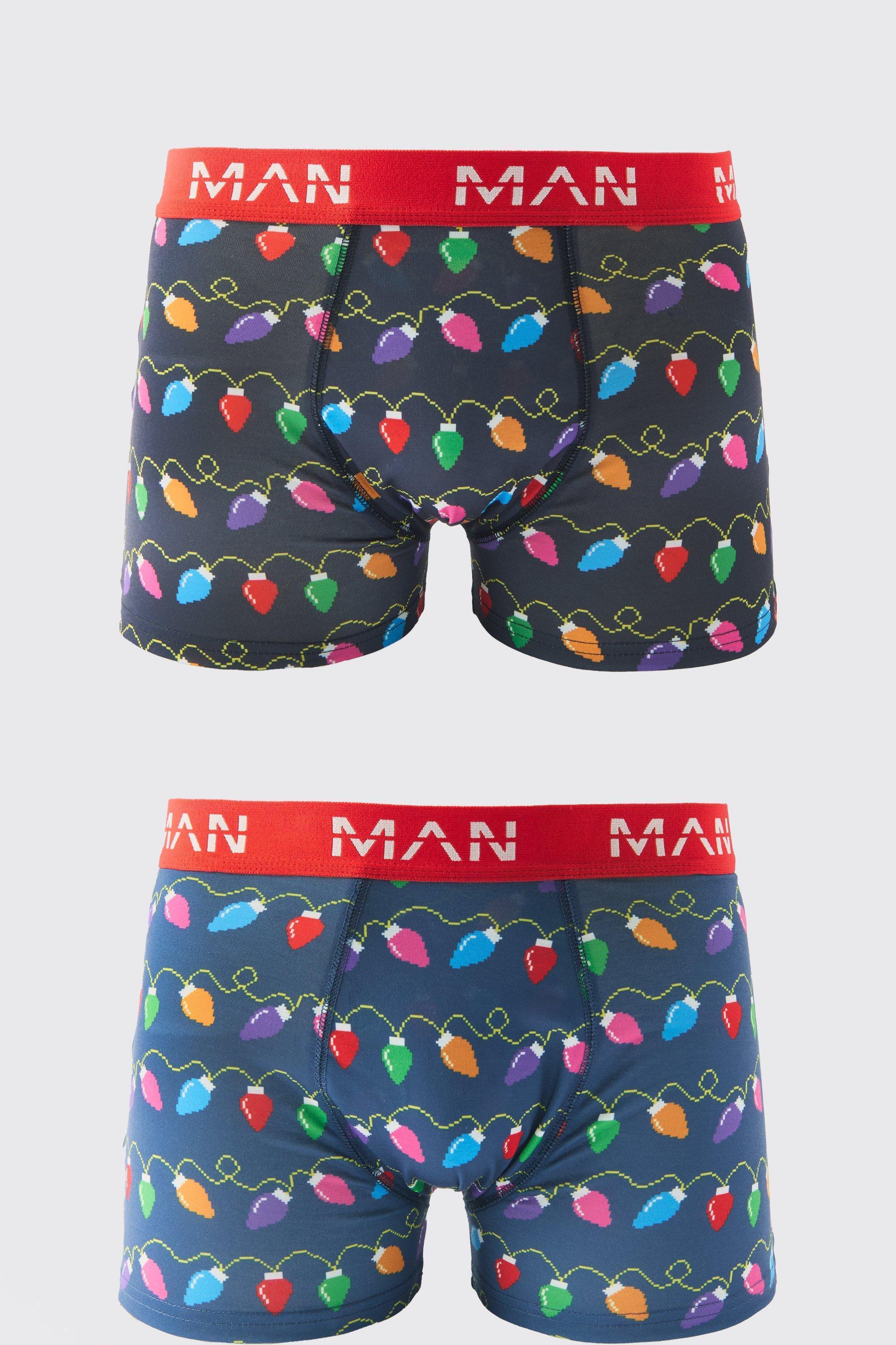 2 Pack Man Christmas Lights Boxers | boohooMAN USA Product Image