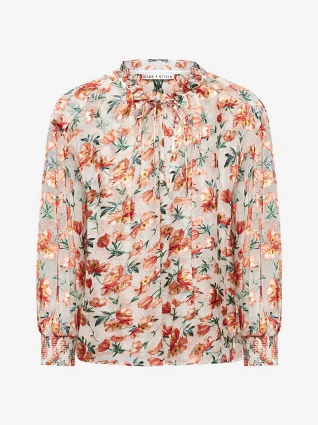 ALICE AND OLIVIA Julius Voluminous Long-sleeve Floral Burnout Blouse In Falling For You Off White Product Image