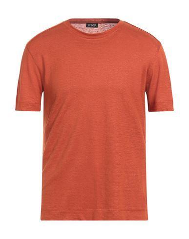 ZEGNA Man T-shirt Rust Size 36 Linen In Red Product Image