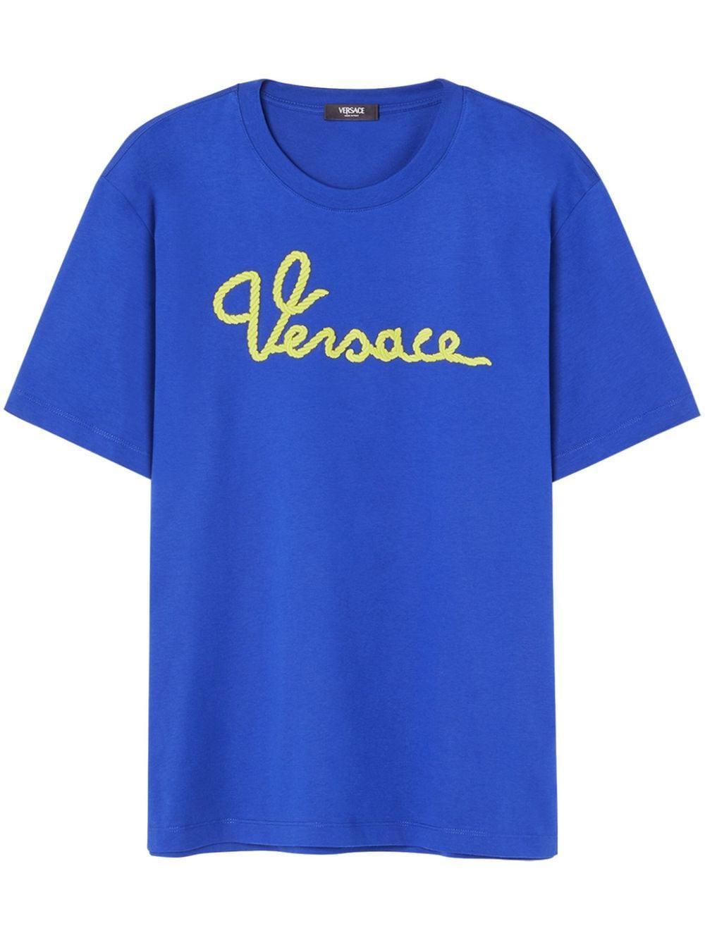 Logo-embroidered Cotton T-shirt In Blue Product Image