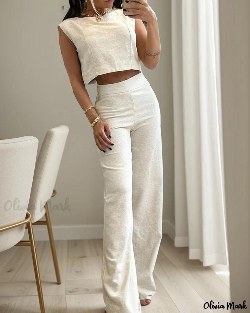 Olivia Mark – Solid Color Square Neck Sleeveless High Waist Wide Leg Pants – A Fashionable Choice Product Image