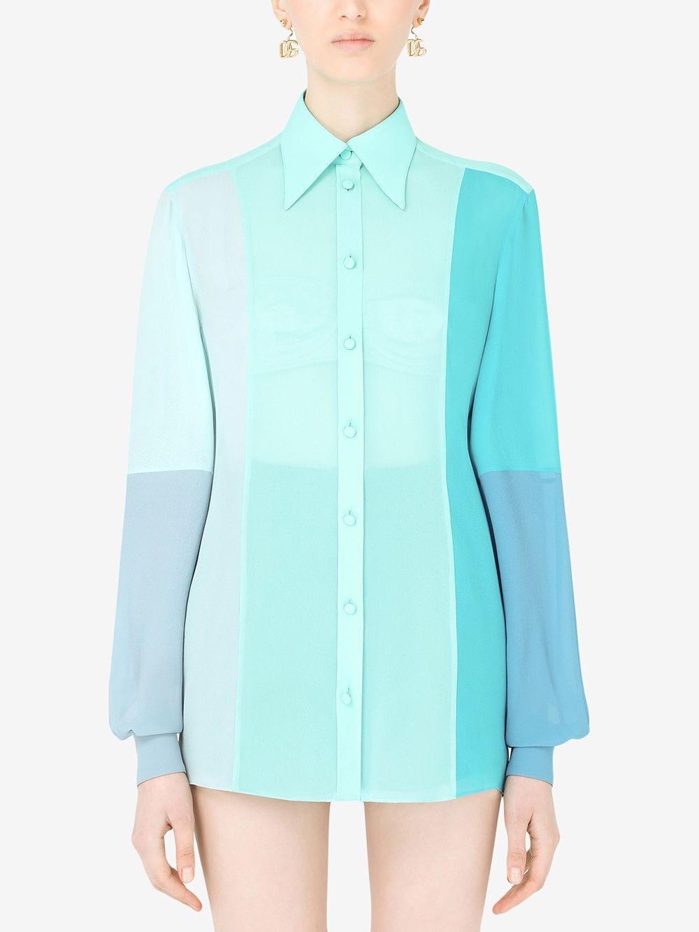 Blue Colour Block Long-sleeve Shirt Product Image