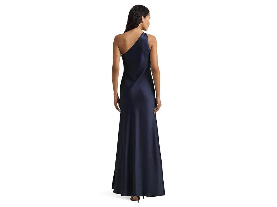 Lauren Ralph Lauren Satin Charmeuse One-Shoulder Gown (Lighthouse ) Women's Dress Product Image