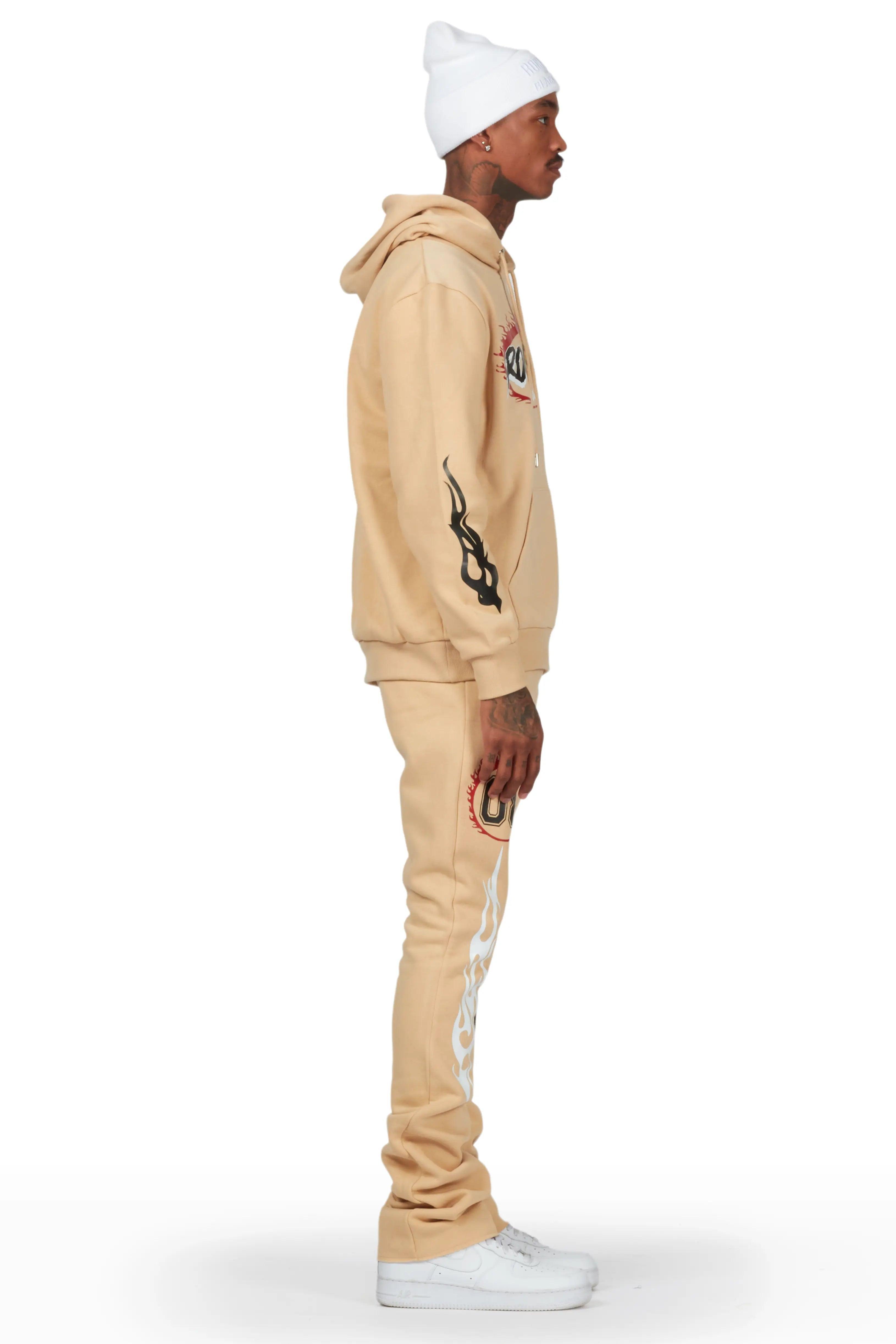 Draven Tan Hoodie/Stacked Flare Track Pant Set Male Product Image