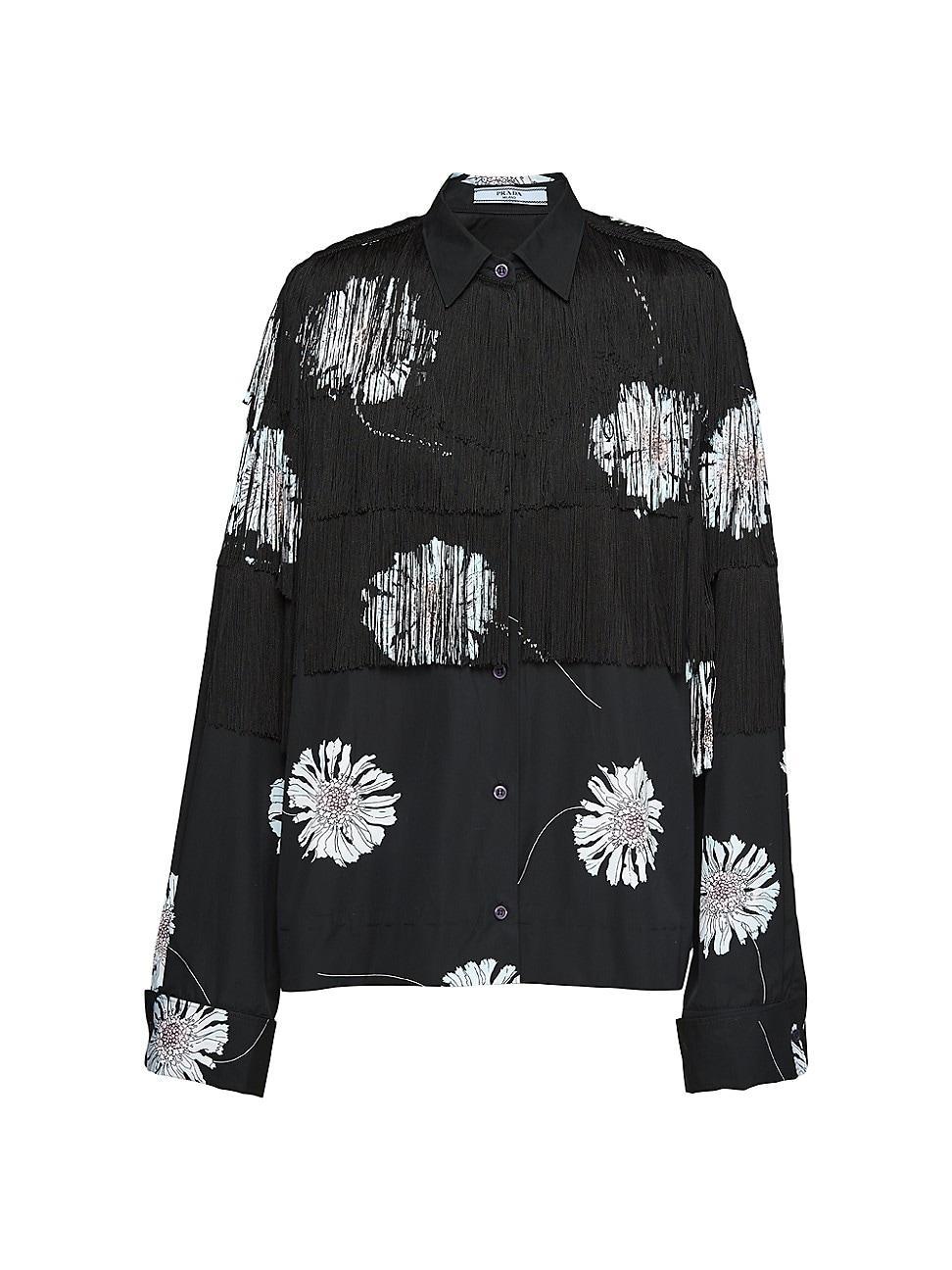 Womens Printed Poplin Shirt With Fringe Product Image